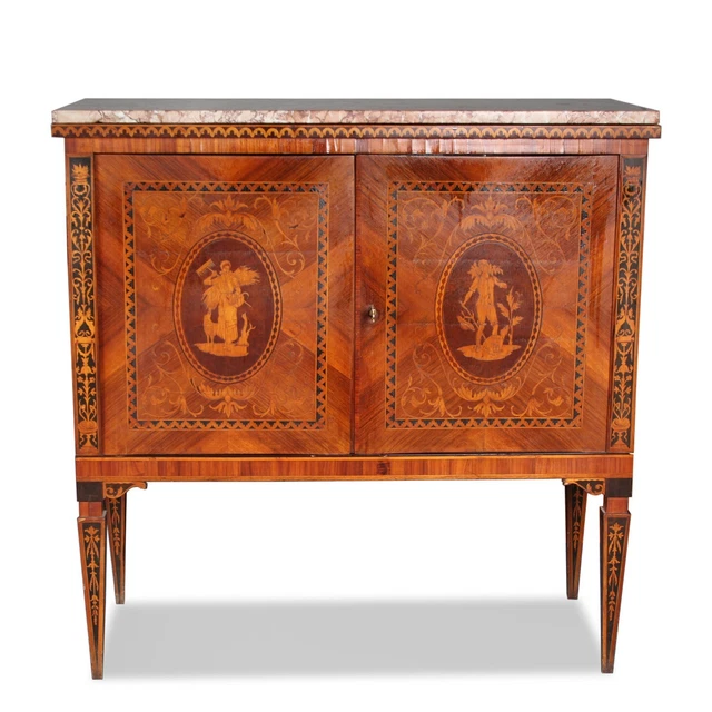 19th C Magglioni Bar Credenza with Walnut Veneer & Marble Top