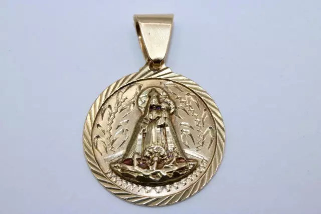 14K Yellow Gold Lady of Carmine Virgen del Carmen Charm 22mm Pendant Dije