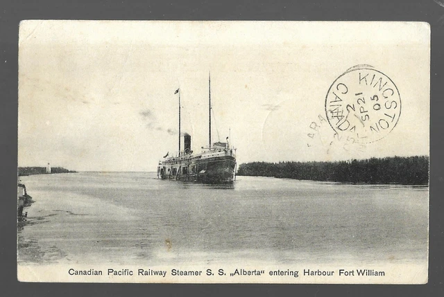 pk65821:Postcard-Canadian Pacific Railway SS Alberta enter Harbour Fort William
