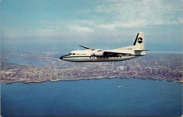 WEST COAST AIRLINES' FAIRCHILD F-27.   Postcard vintage ipc 29.