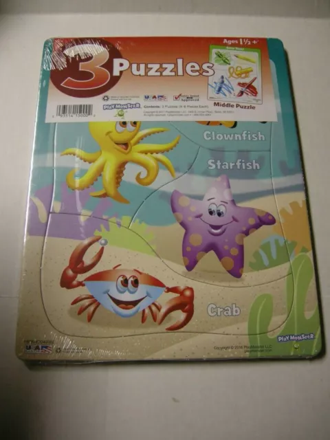 3 Pack, Pre-school Puzzles - Sea Creatures/Colors/Get Dressed