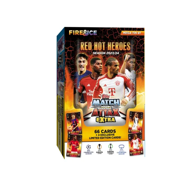 2023-24 Topps Match Attax Extra UEFA Champions League Red Hot Mega Tin 70 Cards