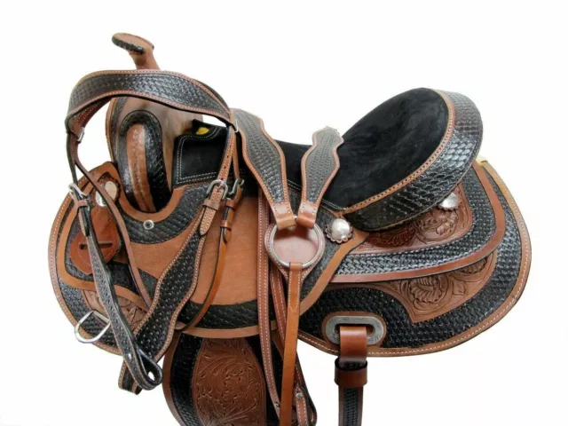 Western Gaited Horse Saddle {10"- 18.5"} Pleasure Tooled Leather Trail Tack Set.