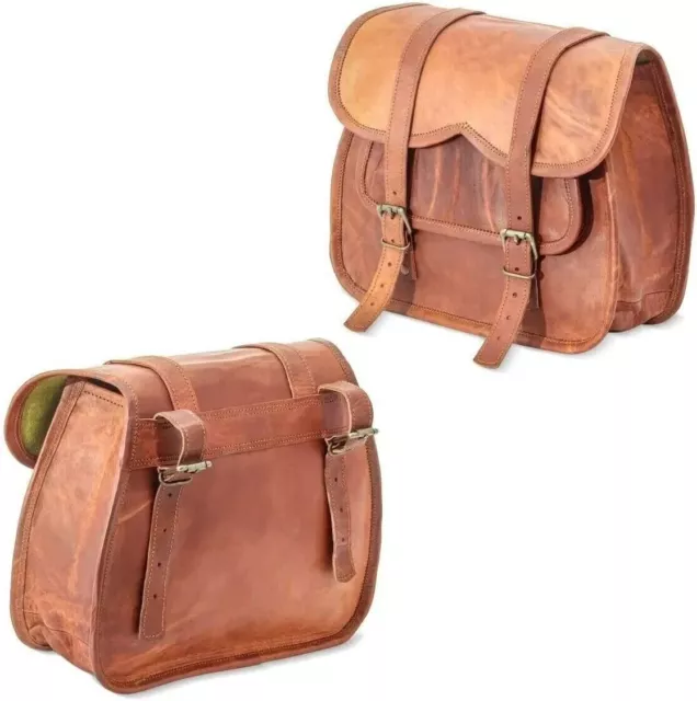 Saddlebags Saddle Panniers For Motorcycle 2 Bags Side Pouch Brown Leather 11"X9"