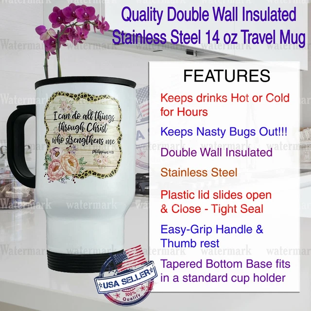 Personalized Stainless Steel Travel Mug Your Photo 14oz Insulated with Handle 3