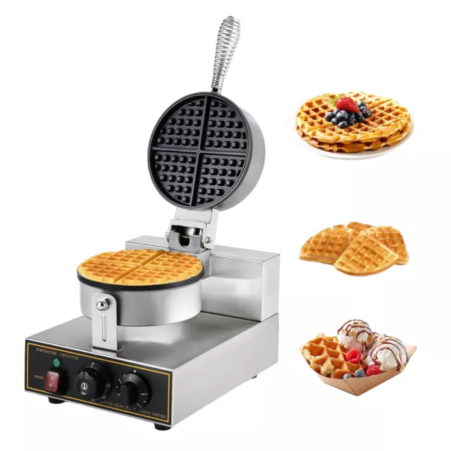 110V Commercial Electric Single Rotary Waffle Maker Cake Baker Machine