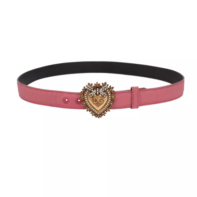 Dolce & Gabbana Devotion Beads Heart Leather Silk Dress Belt Pink 80 S 13116