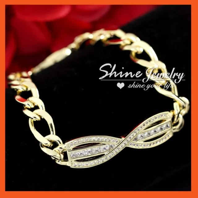 9K Gold Gf Y2K Infinity Lab Diamond Band Figaro Link Chain Dress Bangle Bracelet