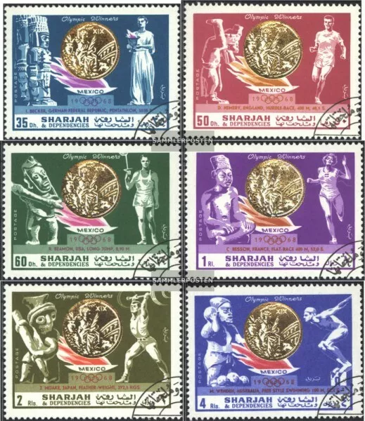 Sharjah 518A-523A (kompl.Ausg.) gestempelt 1968 Goldmedaillengewinner Olympia