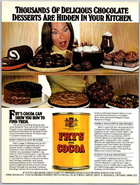 PRINT AD 1980 Frys Pure Cocoa Thousands of Delicious Chocolate Desserts 8" x 11"