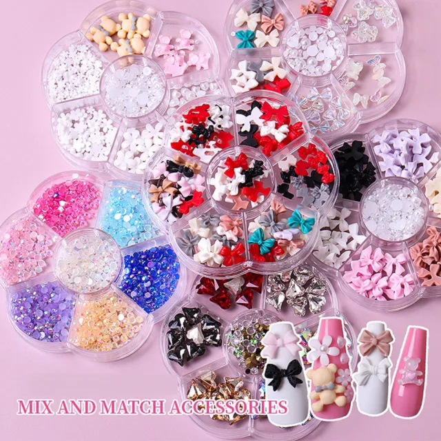 Joyería De Perlas Mixtas Para Manicura Lazos De Flores 3D Diamantes De <