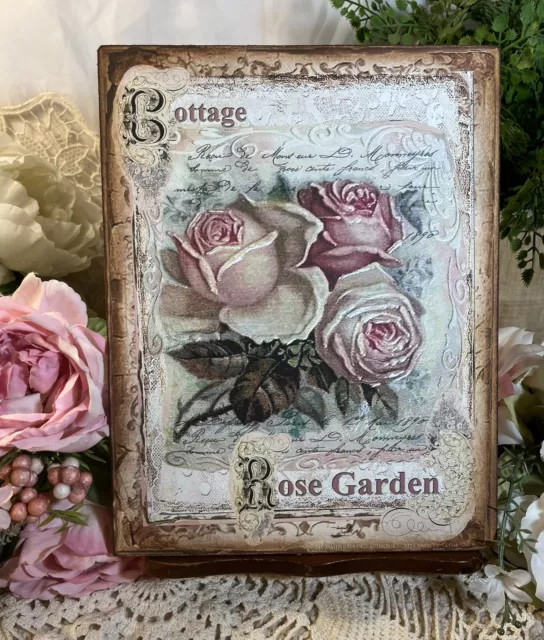 Shabby Chic, jardín de rosas de cabaña, rosas rosadas, placa/letrero artesanal