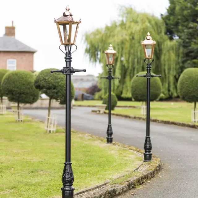 Deluxe 2.3m Copper Traditional Victorian Cast Iron Garden Lamp Post Set