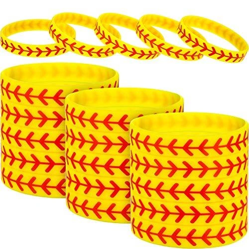 24 Packs Softball Bracelet Softball Wristband Silicone Bracelet Softball Gift