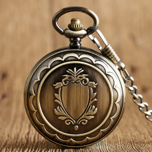 Vintage Shield Men Women Mechanical Hand Winding Pocket Watch Pendant Chain Gift