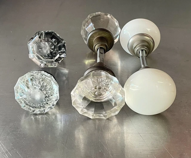 Lot of Vintage Salvaged Door Hardware Glass Knobs