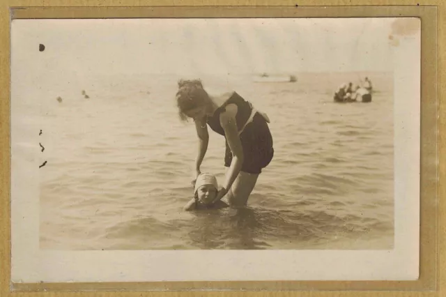 RPPC Women's Child Swimsuit Beach Labière La Baule Photo Card ph0317
