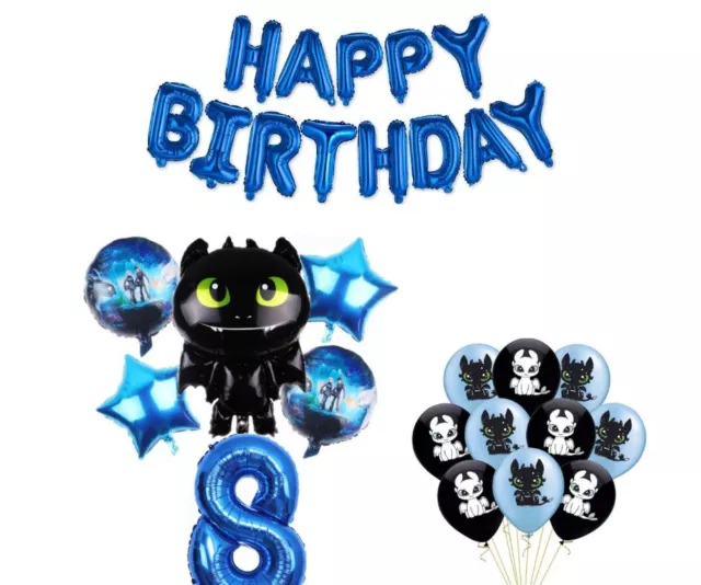 HOW TO TRAIN YOUR DRAGON TOOTHLESS Balloon Set for 8th Birthday Party AGE 8 Boys