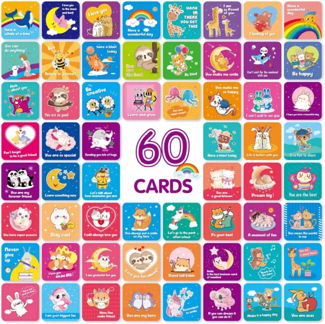 60 Pcs Affirmation Cards Kids,Lunch Box Notes,Funny Inspirational Cards,Cute Sel