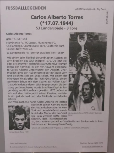 Carlos Alberto Torres Brasilien Fußball Nationalspieler Fan Card 21x15 cm FPG140 2