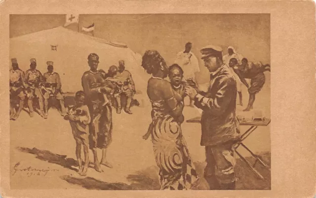 Kolonial-Krieger-Spende Jung-Afrika wird geimpft Rotkreuz Patriotika AK 1918
