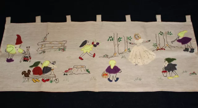 VINTAGE LINEN WALL HANGING Fairy Tale Handmade Embroidered Princess Gnome Retro 2