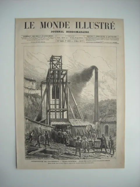 Gravure 1877. Catastrophe De Graissessac, Herault. Puits Sainte-Barbe. Arrivee..