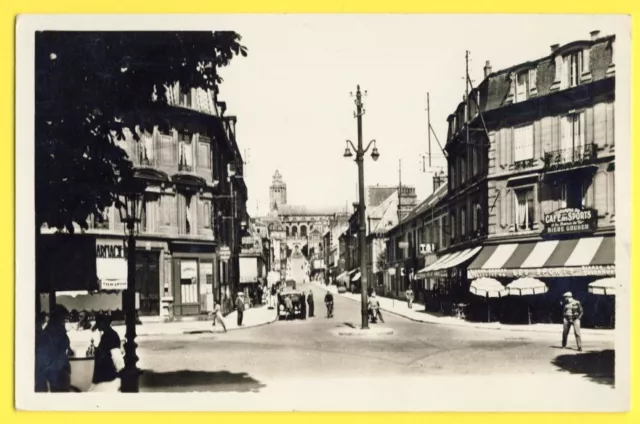 cpsm 95 - PONTOISE (Val d'Oise) Rue THIERS Café des SPORTS et du CHEMIN de FER