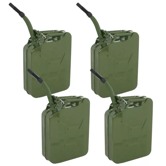 4PCS Jerry Can 5 Gallon 20L Gas Can Army Backup Metal Steel Tank w/ Spout Green