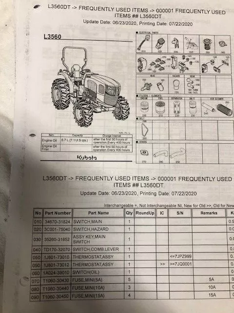 Kubota Tractor L3560 L3560DT 4WD Parts Manual (Factory reprint copy) 2013 onward