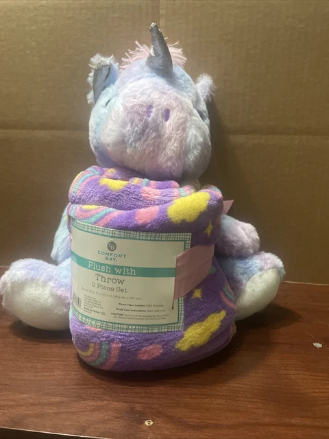 Peluche de unicornio multicolor con manta de lanzamiento totalmente nuevo