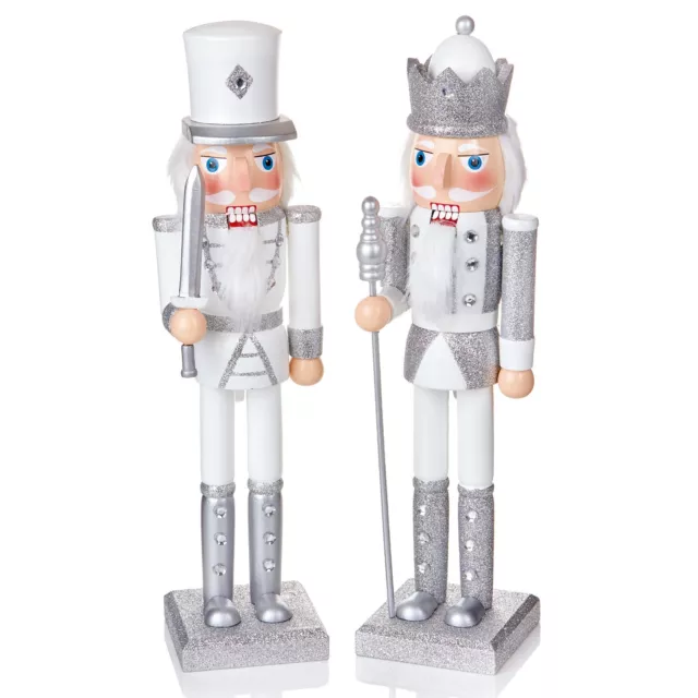 Wooden Nutcracker Christmas Decoration 38cm Silver or White Premier AC205621SW 2