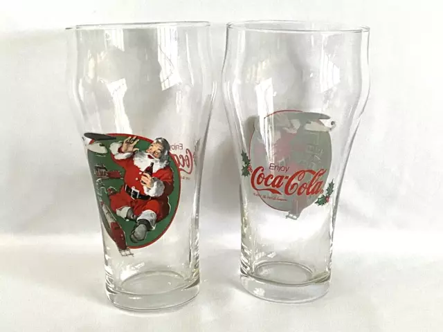 Set of 2 1997 Coke Christmas Santa Claus Train Set Coca Cola Drinking Glass