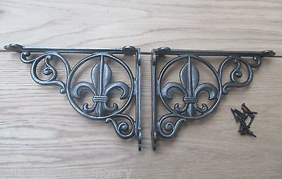 PAIR OF FLEUR DE LYS  antique Vintage victorian style cast iron shelf brackets