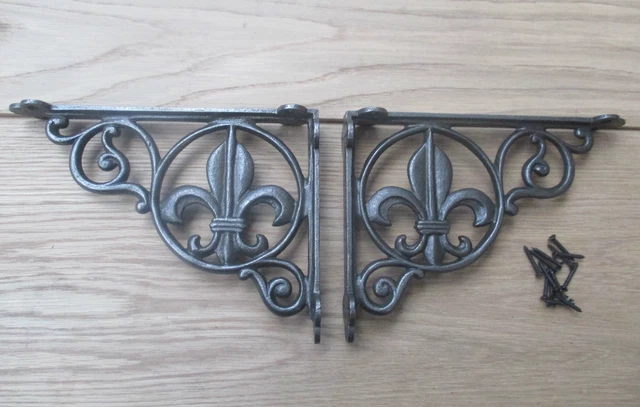 PAIR OF FLEUR DE LYS  antique Vintage victorian style cast iron shelf brackets