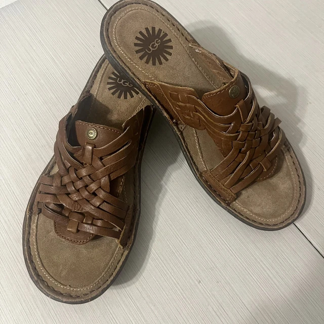 UGG Women's Keala Cho Sandal Size 6 Slide Flip Flop Brown Leather Braided Strap