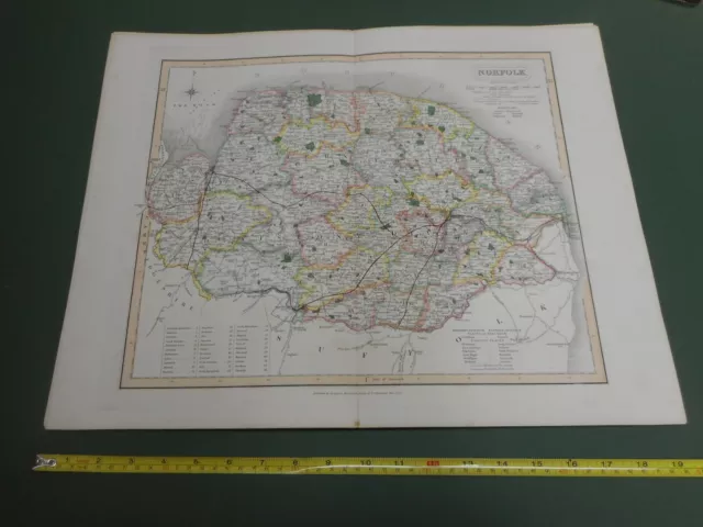 100% Original Norfolk Map By Walker C1843 Vgc Hand Coloured Railways