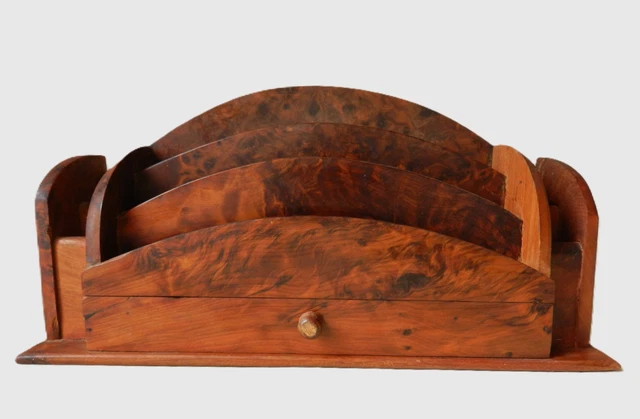 Porte courrier / lettre de bureau en bois ancien 3 compartiments - Équipements & Fournitures de bureau