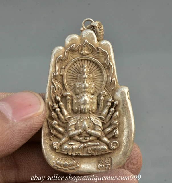 4.4” Old chinese Silver 1000 Arms Avalokiteshvara of Goddess Amulet Pendant