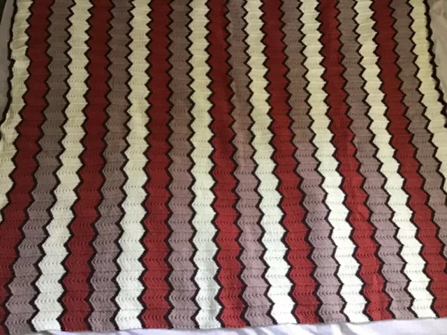 Handmade Chevron Afghan Blanket ~ Fall Colors ~ Tan, Burnt Orange ~ 58” x 48”