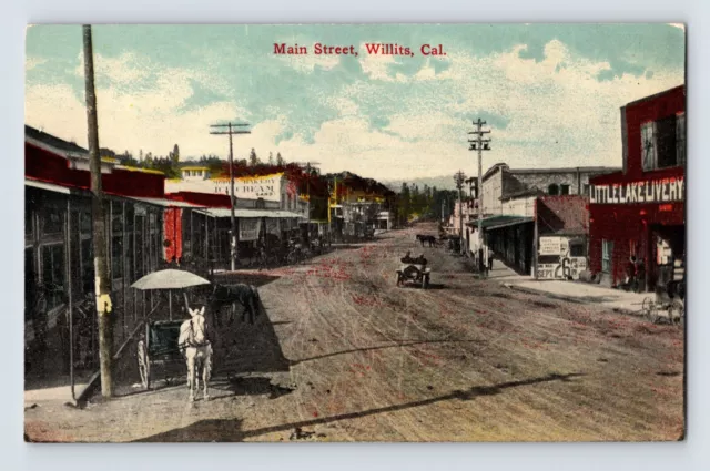 Postcard California Willits CA Main Street Downtown 1910s Unposted Divided Back