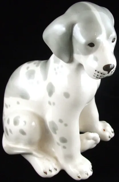 Vintage HIGHLAND ARTS Large GREY White Ceramic DOG Puppy Figurine Ornament