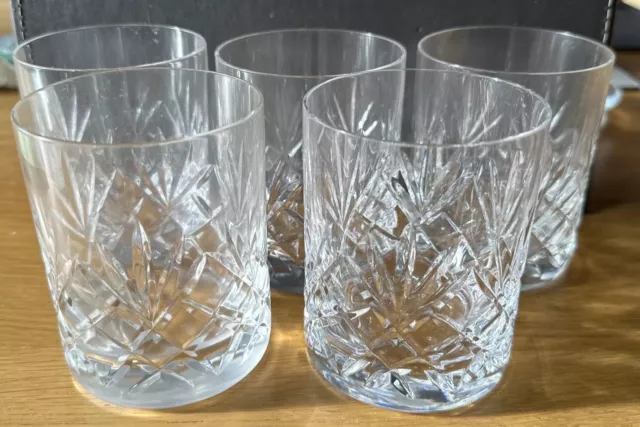 Five Thomas Webb Crystal Cut Glass Whiskey Glasses -used In Excellent Condition