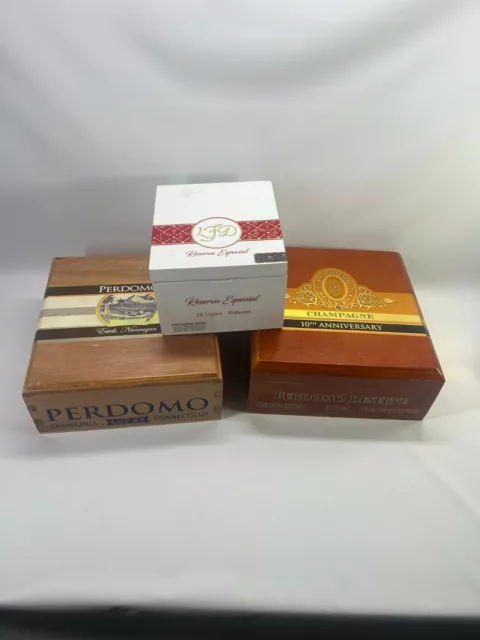 cigar box lot LFD Perdomo Reserve champagne Lot 23 white brown wooden hinged lid