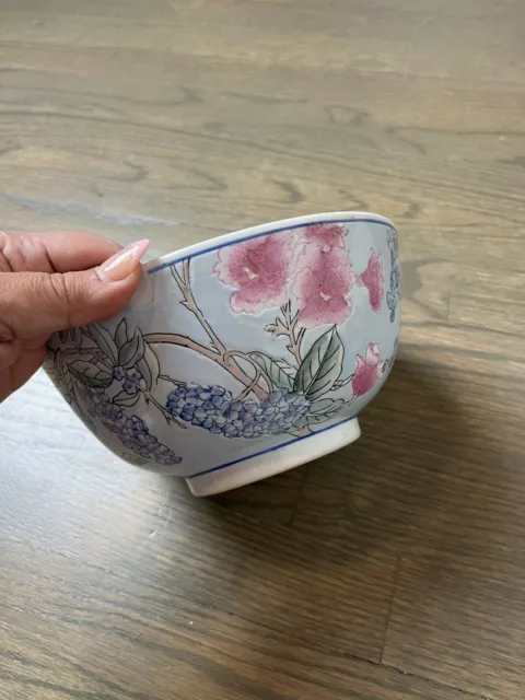 Vintage Chinoiserie Bowl Wisteria Cherry Blossoms Sakura Decor Porcelain