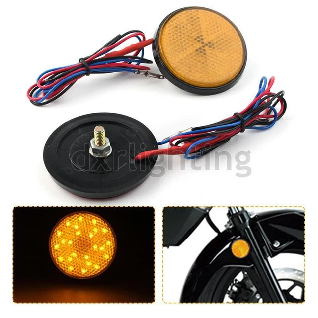 2PC Amber LED Round Reflector Tail Turn Signal Light Marker Motorcycle Truck ATV