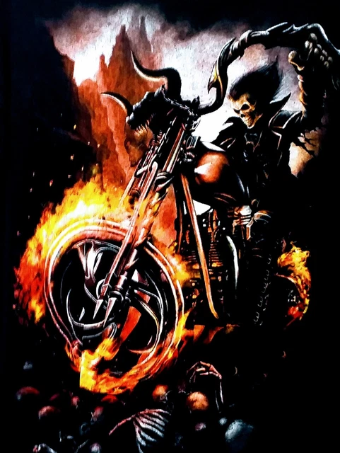 Maglietta Spirale Piccola Biker Fiamme Teschi Gotica Biker GRAFICA 2 Lati STAMPE
