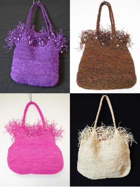 SAC FOURRE-TOUT EN SISAL TRICOTÉ/ACHETEUR/ÉPAULE, taille moyenne ROSE MARRON VIOLET BEIGE neuf