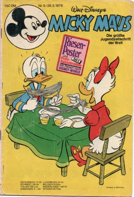 Micky Maus Comics Heft Nr 9 von 1978 Walt Disney Original Vintage Sammlerheft