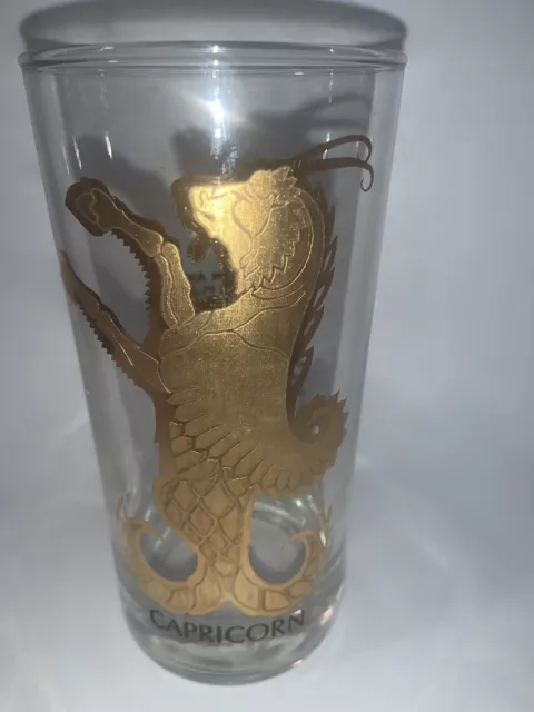 Capricorn Astrology Horoscope Zodiac Sign Gold Accents Vintage Drinking Glass